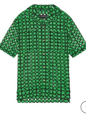 Andersson Bell Green and Black Letto sheer Open collar shirt